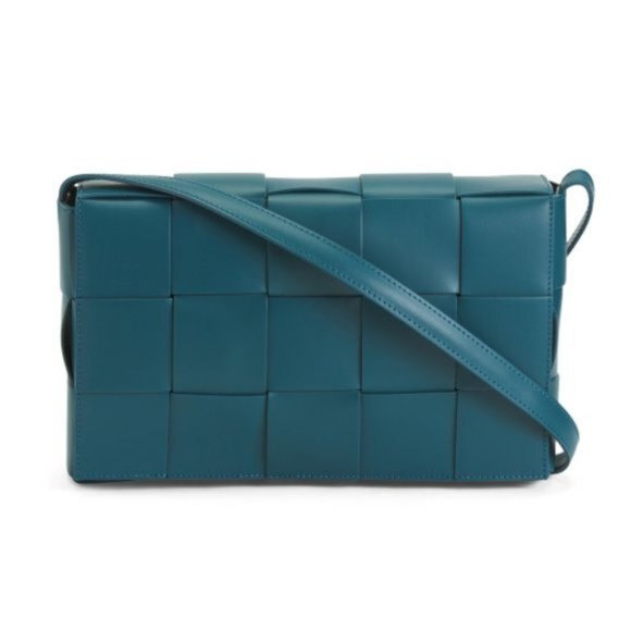 Teal Blue Valentina Fiore Leather Woven Crossbody Handbag (NWT)